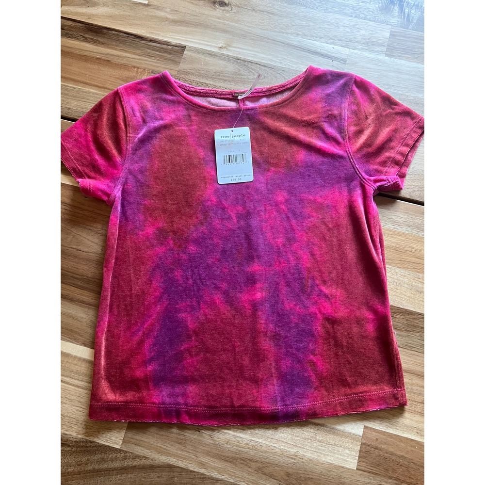 FreePeople Bright Eyes Velvet Crop Top Pink TieDye festival indie boho retro NWT - Picture 2 of 6